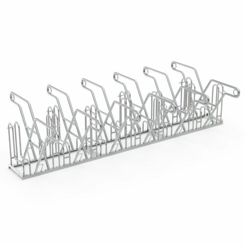 Fietsenrek model R46S 13 Door de hart op hart afstand van 500mm vinden met name ouderen dit een geweldig fietsenrek. Afgebeeld de dubbelzijdige uitvoering met 12 fietsplekken.